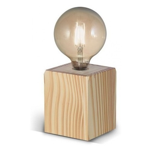 Velador cuadrado madera natural con cable textil