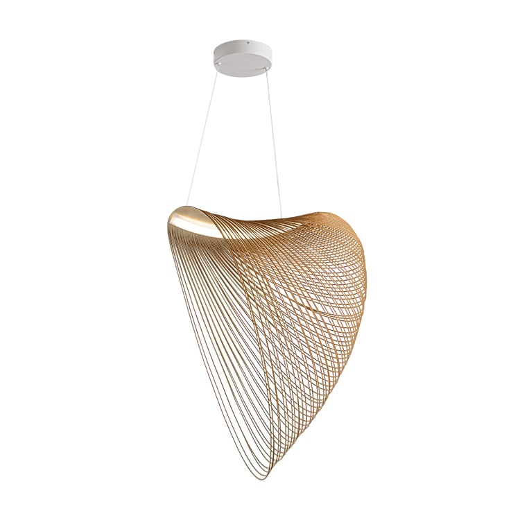 Colgante con luz LED integrado, filamentos de madera