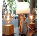Velador Cuadrado De Madera Natural Con Cable Textil 