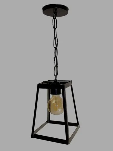 Lampara Colgante Farol Jaula Trapecio De Hierro Negro Deco